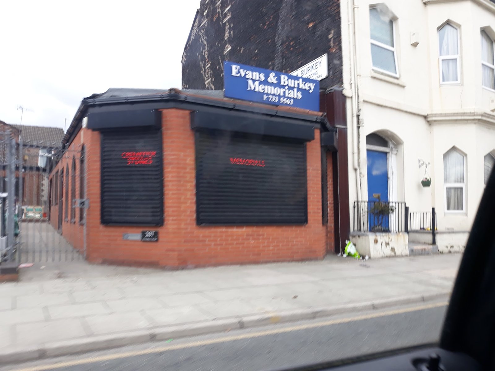 The Evans & Burkey Memorials shopfront at 207 Smithdown Road, Liverpool